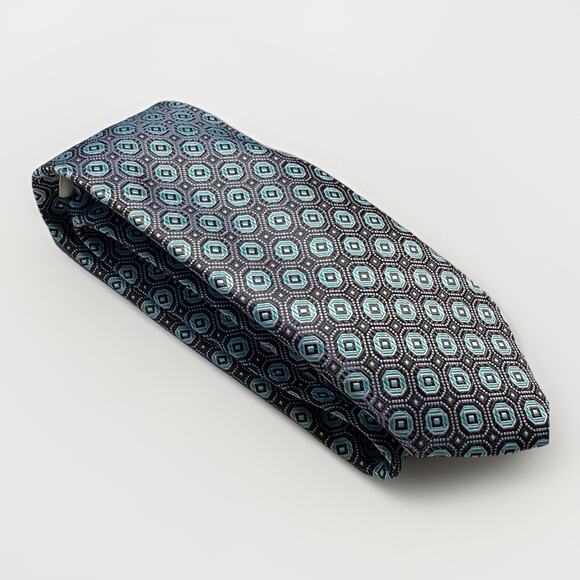 Croft & Barrow Teal Blue Geometric Pattern Tie 100% Polyester Handmade - Picture 4 of 9